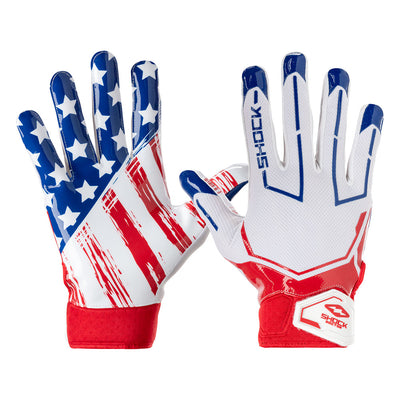 Shock Doctor Stars & Stripes Showtime Football Receiver Gloves - Front and Back of Gloves