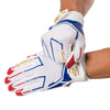 Shock Doctor Stars and Stripes/Gold Showtime Football Receiver Gloves - On Model - Tightening Straps