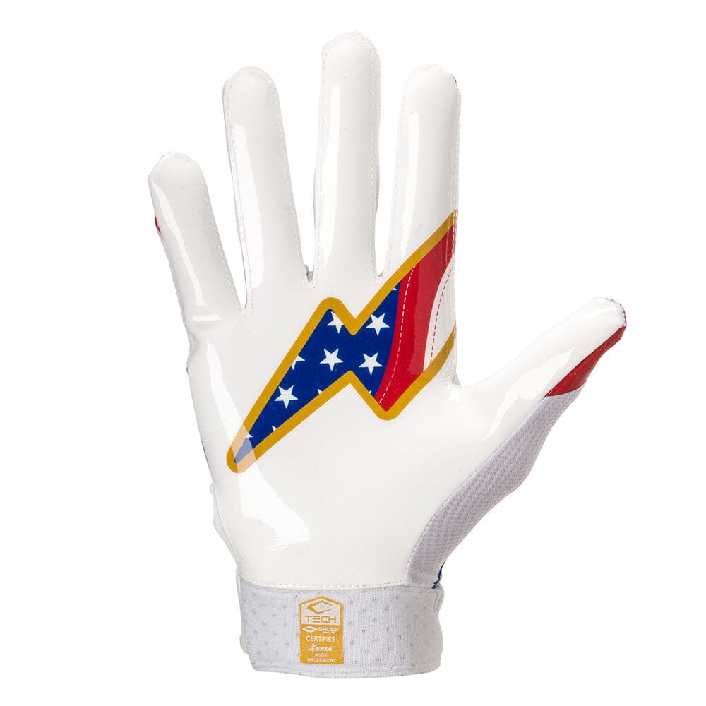 Stars and Stripes/Gold Showtime Football Receiver Gloves Shock Doctor