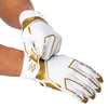 Shock Doctor White/Gold Lux Showtime Football Receiver Gloves - On Model - Tightening Straps
