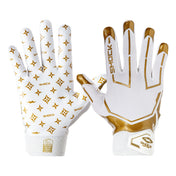 Shock Doctor White/Gold Lux Showtime Football Receiver Gloves - Front and Back of Gloves