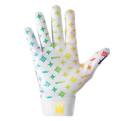 Shock Doctor White/Multi Color Lux Showtime Football Receiver Gloves - Back of Glove/Hand