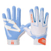 Shock Doctor White/Columbia Blue Stitch Showtime Football Receiver Gloves - Front and Back of Gloves
