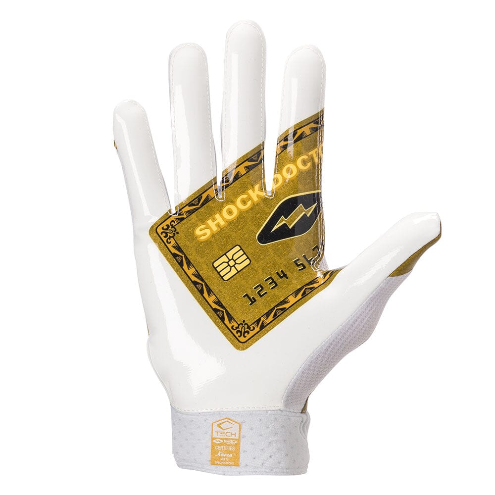 White/Gold Card Showtime Football Receiver Gloves Shock Doctor