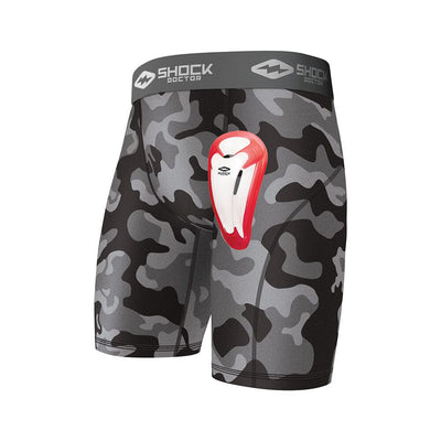 Youth-Boys Black Camo Core Compression Short with Protective Bio-Flex Athletic Cup - Front View