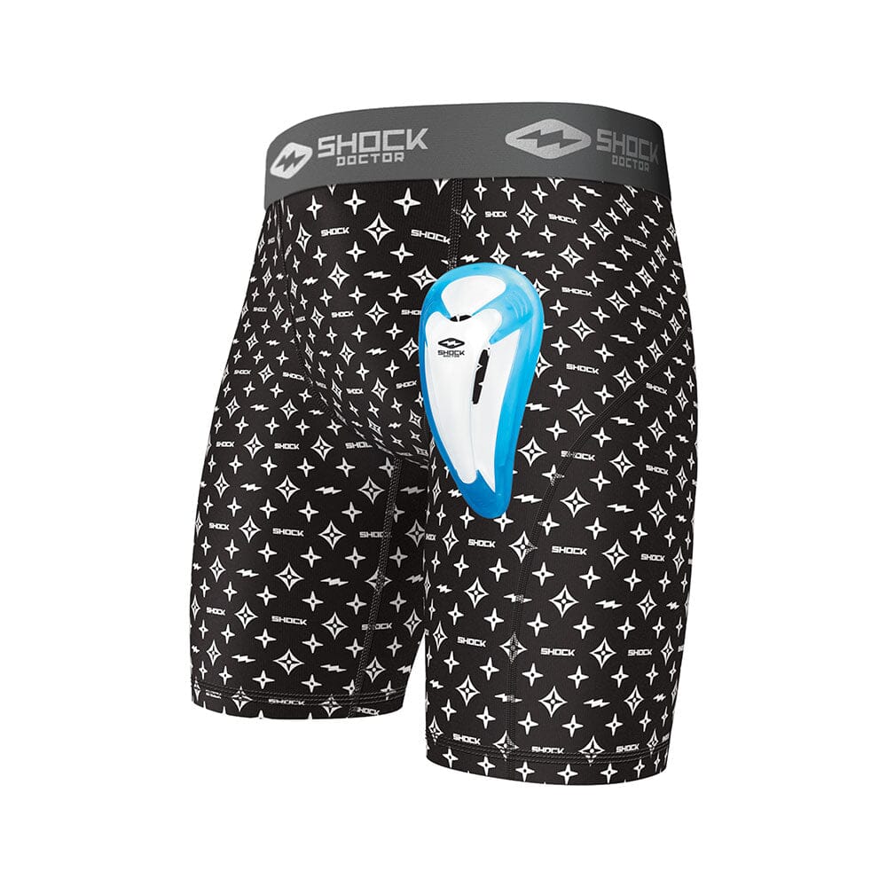 Teen Black/White Lux Core Compression Short with Protective Bio-Flex Athletic Cup - Front View