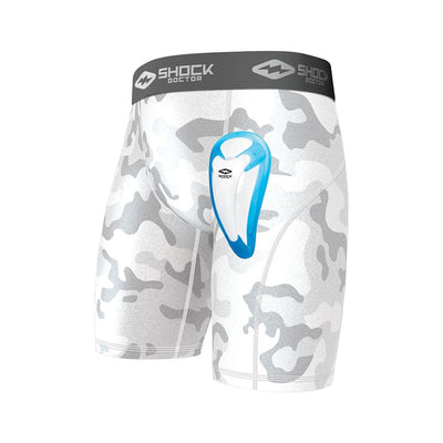 Teen White Camo Core Compression Short with Protective Bio-Flex Athletic Cup - Front View