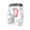 Youth-Boys White Camo Core Compression Short with Protective Bio-Flex Athletic Cup - Front View