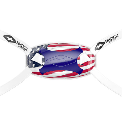 Shock Doctor Showtime Flag Limited Edition Chin Strap - Red/White/Blue - Front View