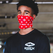Teenage Athlete Wearing Shock Doctor SHOCK Repeat Red Head Band As Face Covering