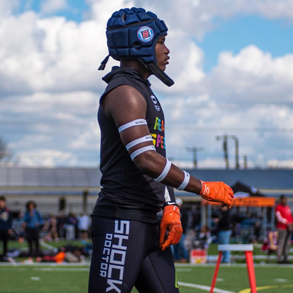 Youth 7v7 Football Athlete Wearing Shock Doctor Football Arm Bands