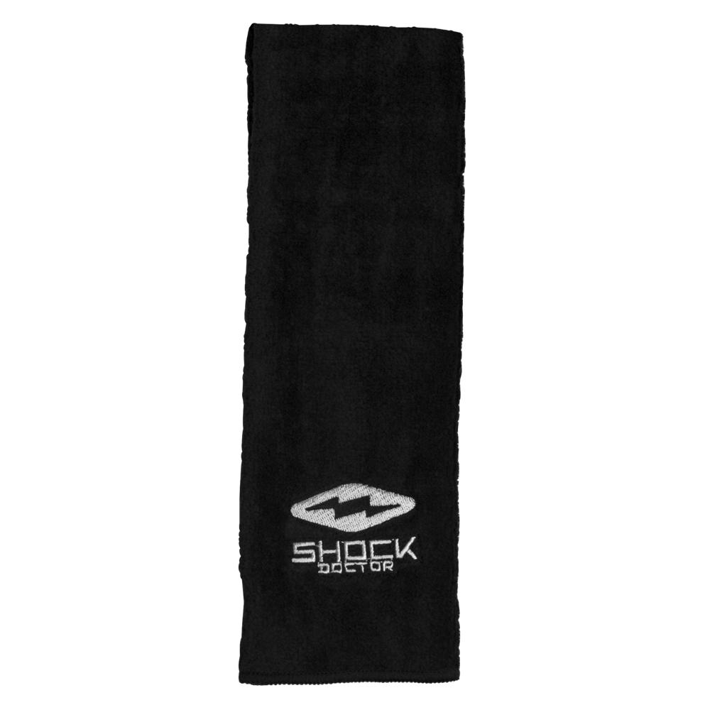 Shock Doctor Black Football Towel - Moisture Wicking with Compact, Highly Absorbent Design  - Flat View