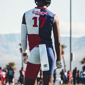Lifestyle Image of Athlete Wearing Shock Doctor White Football Towel on Waist Band