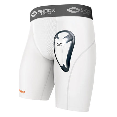 Shock Doctor Core Compression Short with Black Bio-Flex Cup - White - Adult Size
