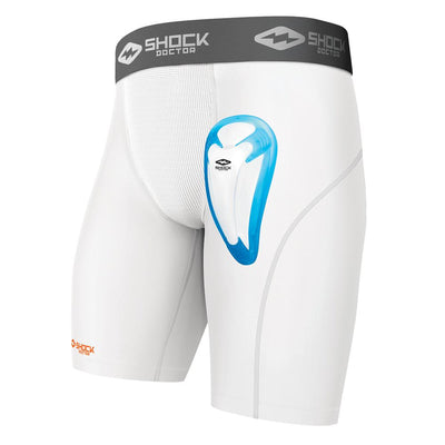 Shock Doctor Core Compression Short with Blue Bio-Flex Cup - White - Boys/Teen Size