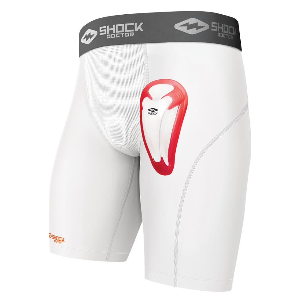 Shock Doctor Core Compression Short with Red Bio-Flex Cup - White - Boys Size