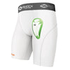 Shock Doctor Core Compression Short with Green Bio-Flex Cup - White - Pee Wee Size