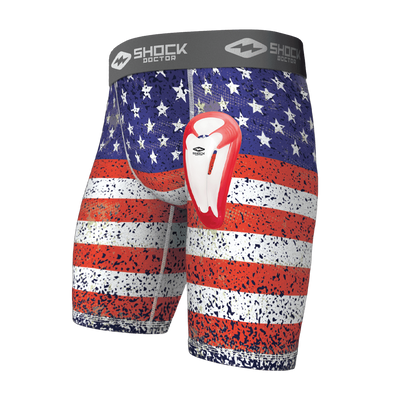 Youth Boys American Flag Core Compression Short with Bio-Flex Cup - Front View