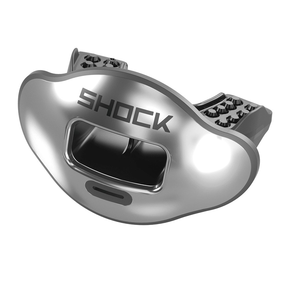 Shock Doctor Chrome Solid Max AirFlow Football Mouthguard - Silver - Front View
